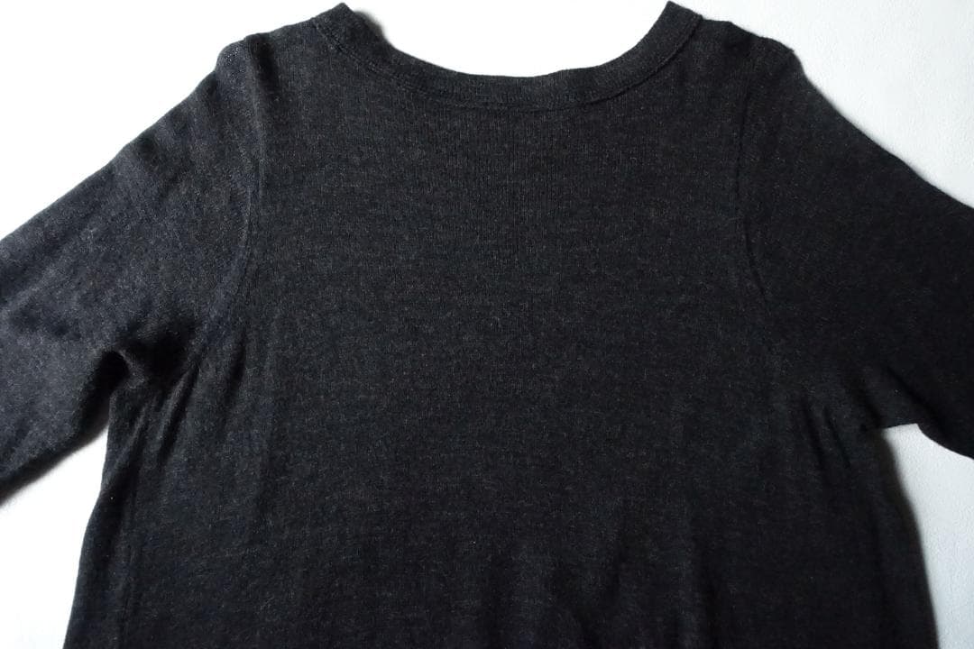 美品45R☆柔らかクルーネックニットワンピース 0 チャコールグレー★45rpm