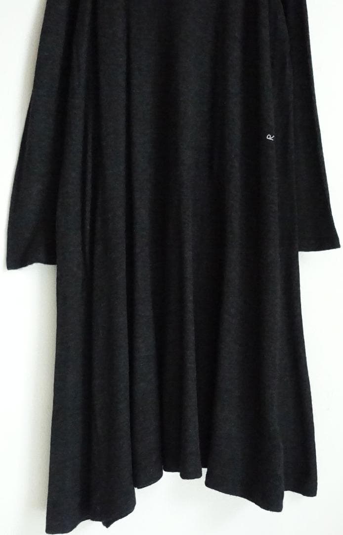 美品45R☆柔らかクルーネックニットワンピース 0 チャコールグレー★45rpm