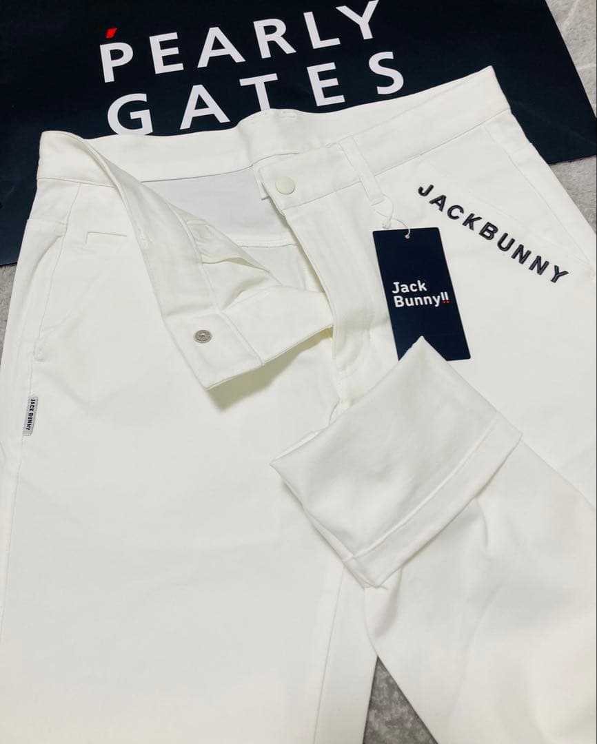 新品 パーリーゲイツ ジャックバニー 2WAYストレッチパンツ(5)サイズL/白