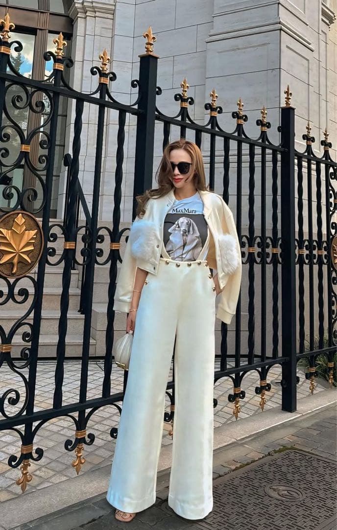 ESMOK suspender elegant pants パンツ ホワイト