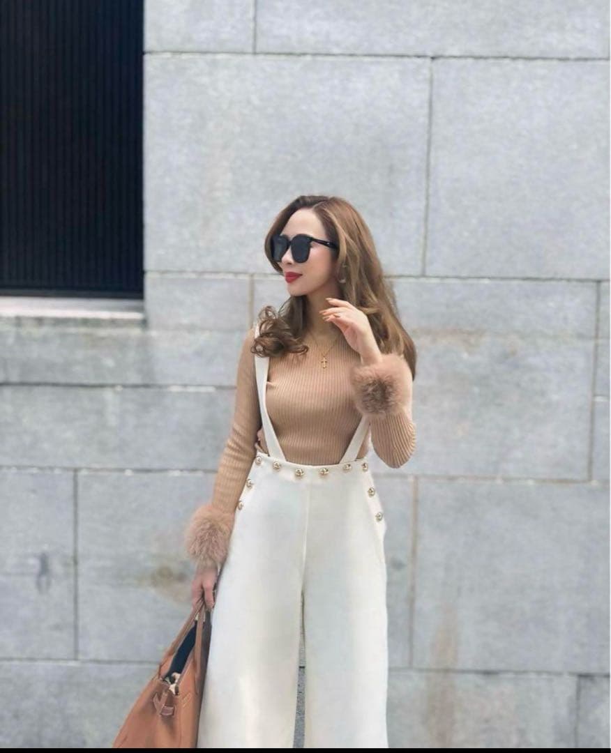 ESMOK suspender elegant pants パンツ ホワイト