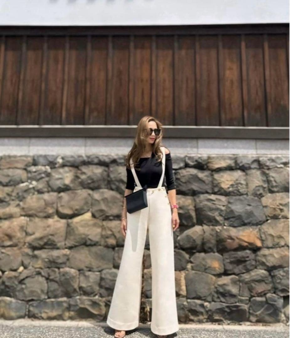 ESMOK suspender elegant pants パンツ ホワイト