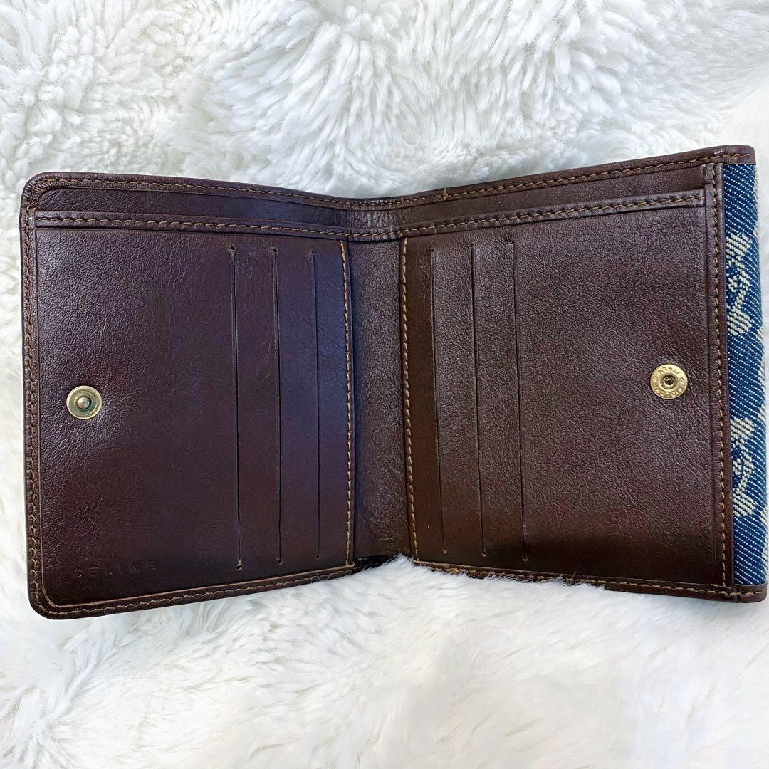 CELINE 二つ折り財布 デニム インディゴ レザー トリオンフ キャンバス