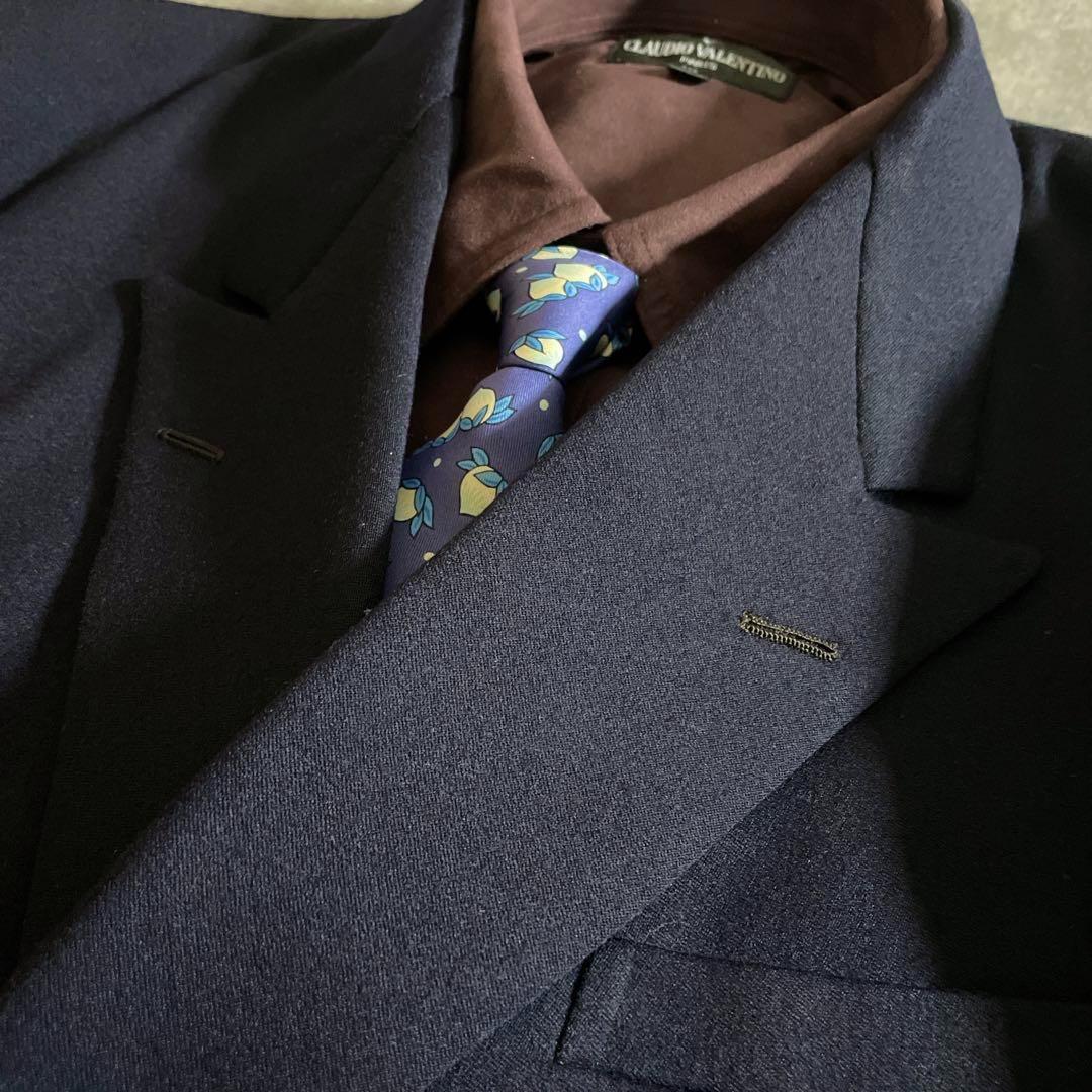 Vintage 極上ウール 濃紺 セットアップスーツ 上下×HERMESネクタイ