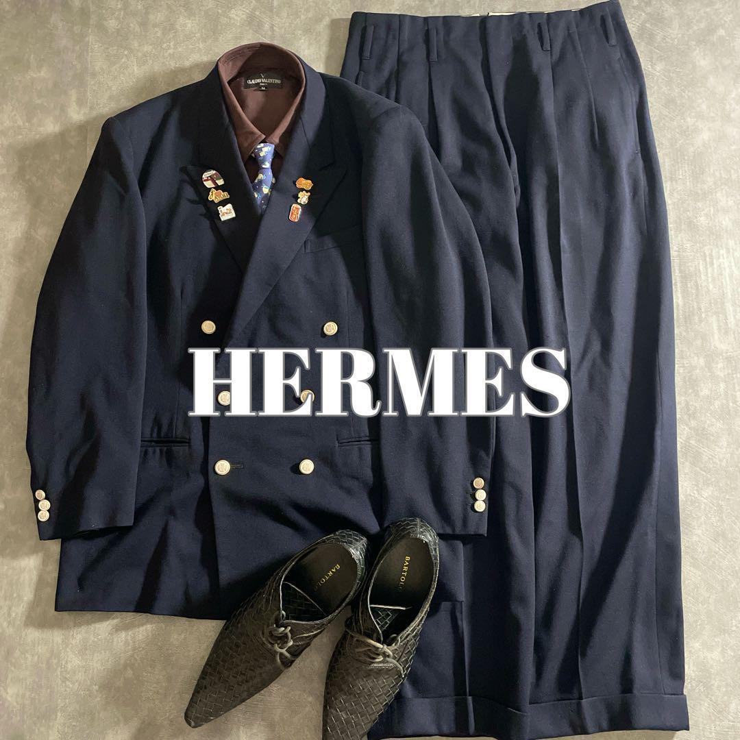 Vintage 極上ウール 濃紺 セットアップスーツ 上下×HERMESネクタイ