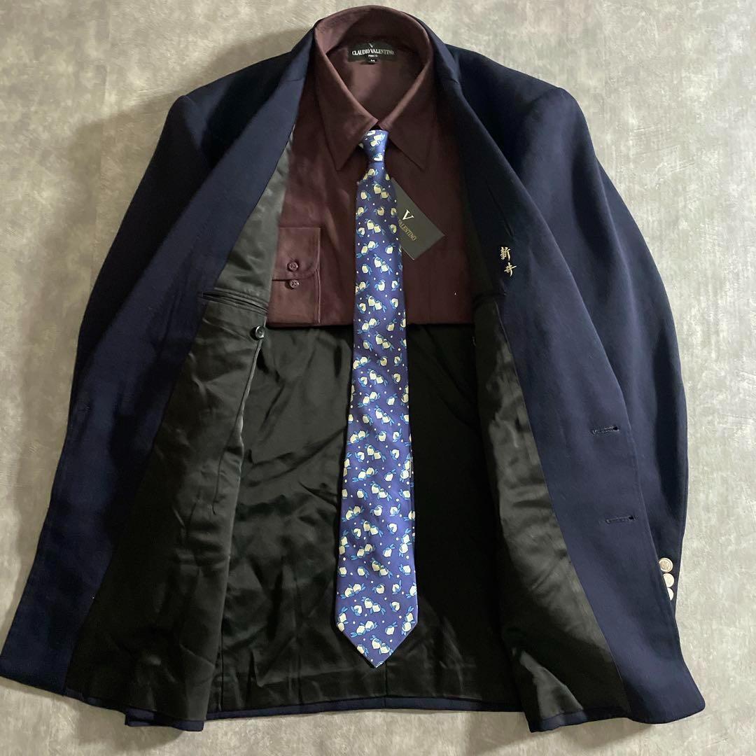 Vintage 極上ウール 濃紺 セットアップスーツ 上下×HERMESネクタイ