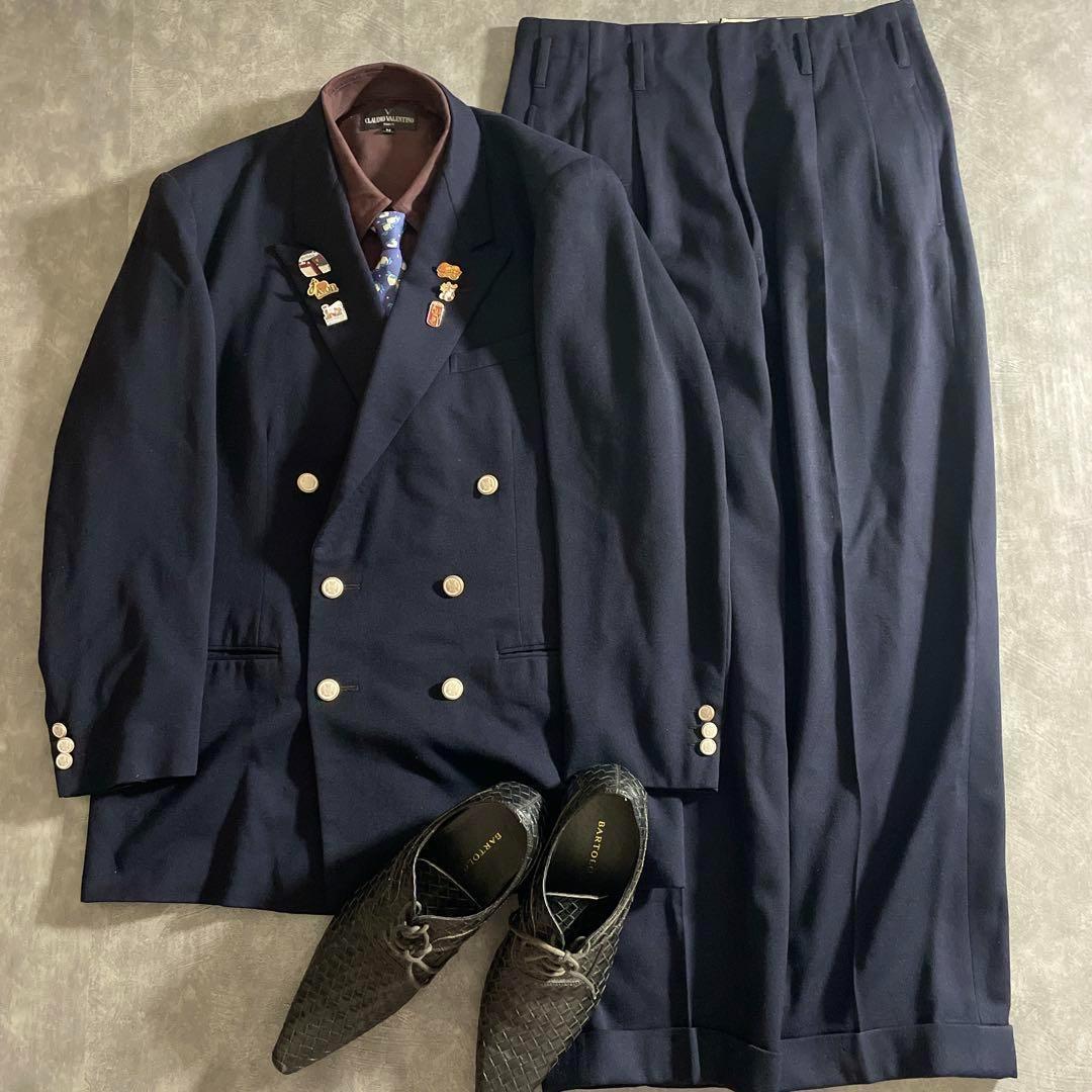 Vintage 極上ウール 濃紺 セットアップスーツ 上下×HERMESネクタイ