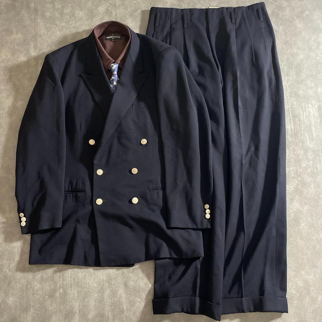 Vintage 極上ウール 濃紺 セットアップスーツ 上下×HERMESネクタイ