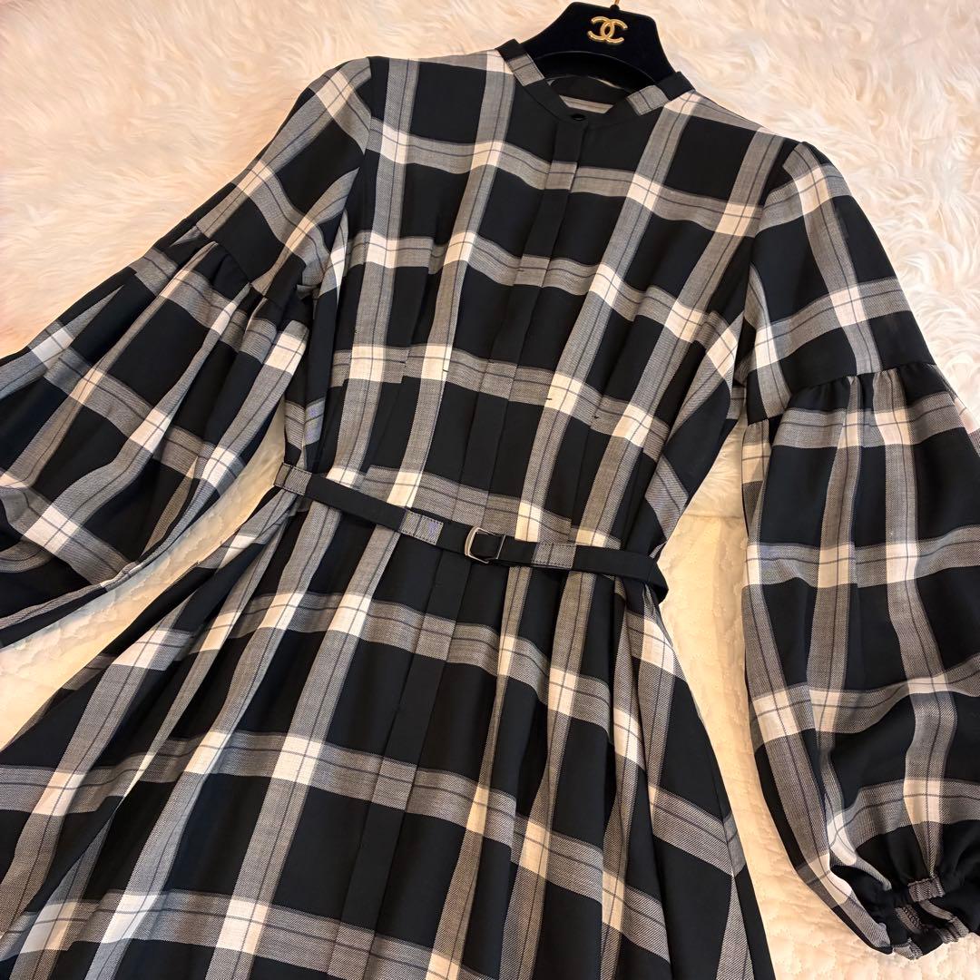 極美品♡ANAYI ウールボイルパフスリーブフレア　ワンピース チェック　38