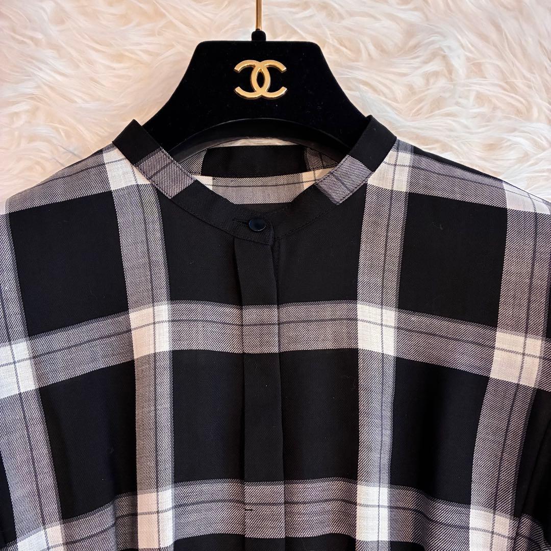 極美品♡ANAYI ウールボイルパフスリーブフレア　ワンピース チェック　38