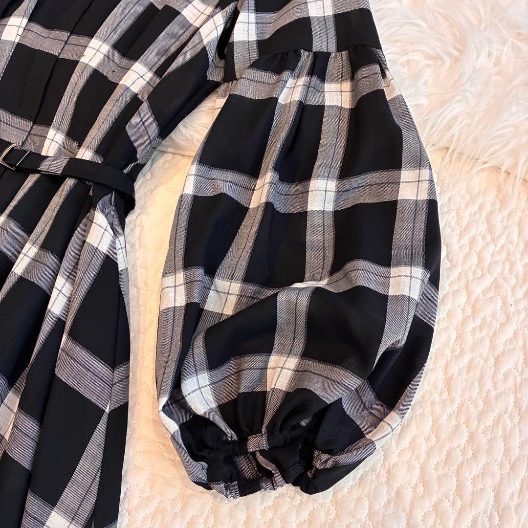 極美品♡ANAYI ウールボイルパフスリーブフレア　ワンピース チェック　38