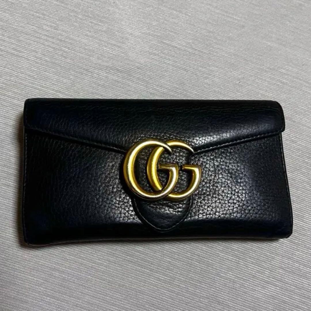 GUCCI GGマーモントブラックレザー 長財布