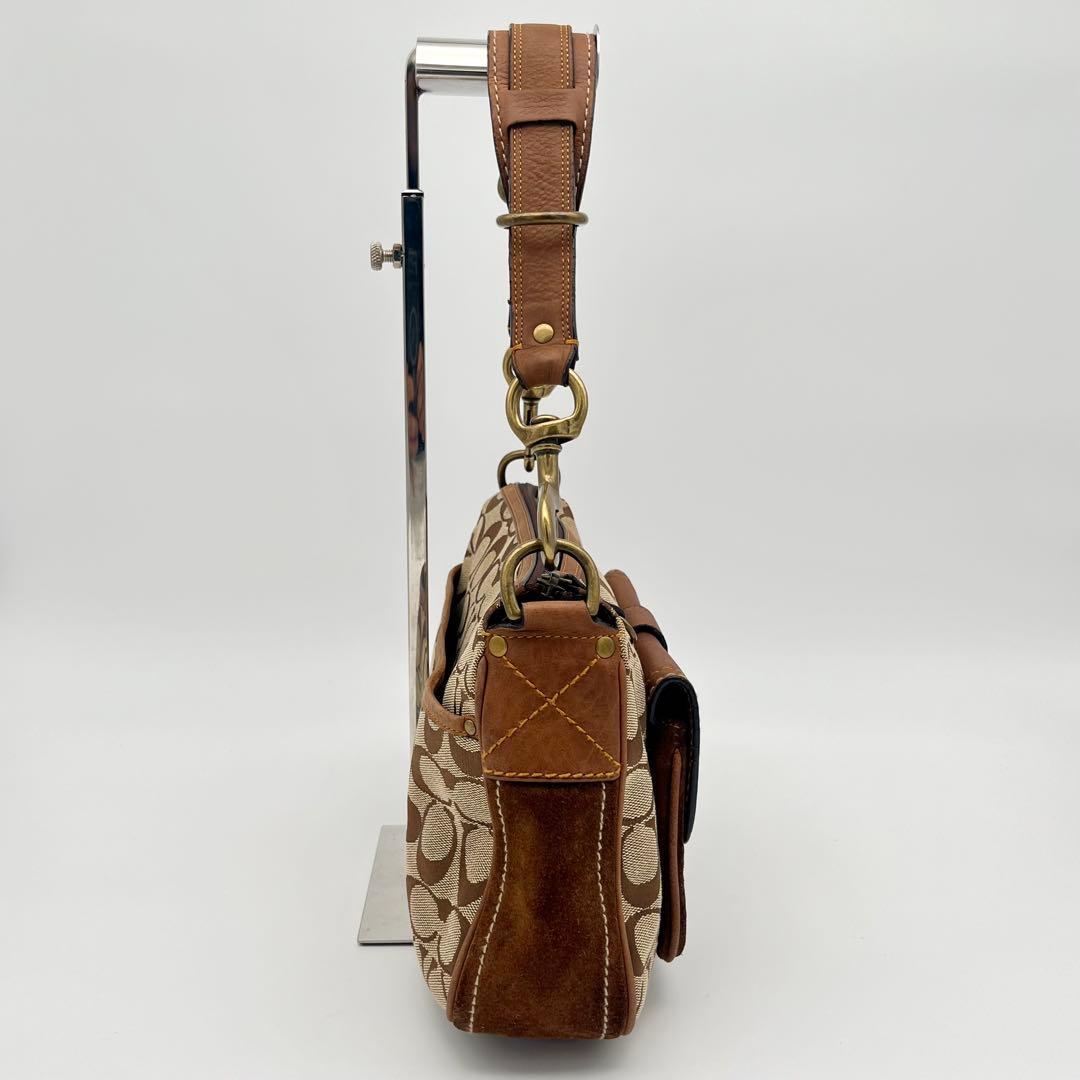 極美品 コーチ ソーホー 2way ショルダーバッグ シグネチャー スエード 茶