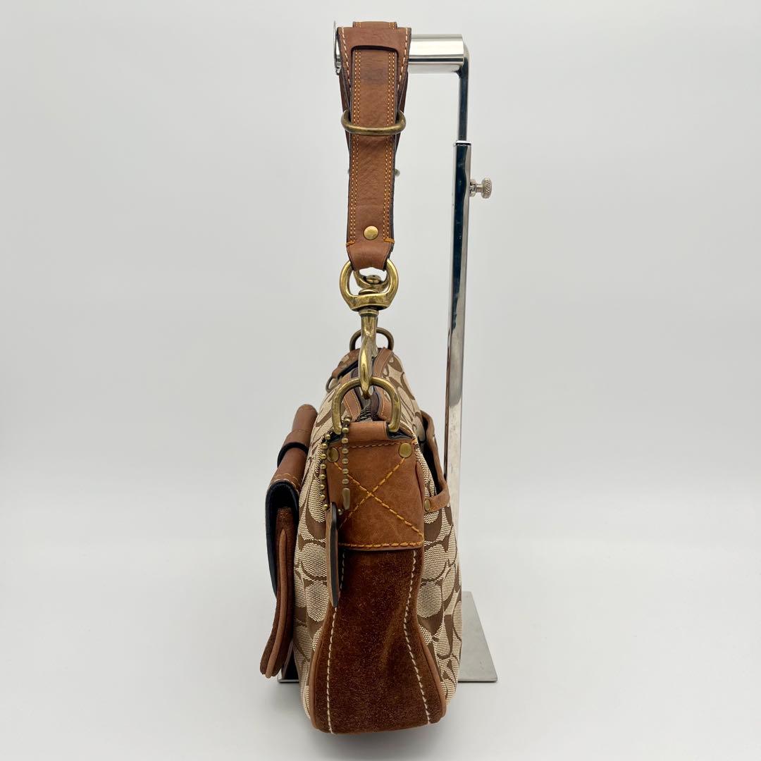 極美品 コーチ ソーホー 2way ショルダーバッグ シグネチャー スエード 茶