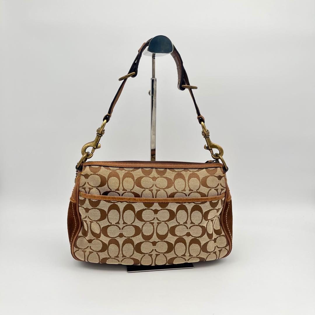 極美品 コーチ ソーホー 2way ショルダーバッグ シグネチャー スエード 茶