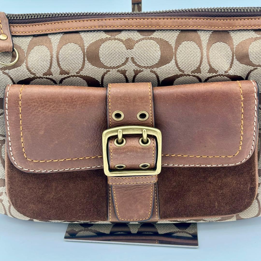 極美品 コーチ ソーホー 2way ショルダーバッグ シグネチャー スエード 茶