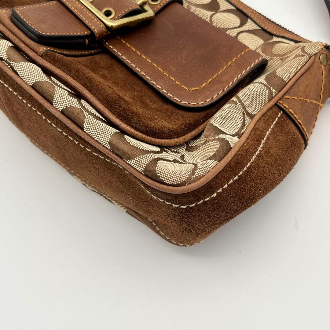 極美品 コーチ ソーホー 2way ショルダーバッグ シグネチャー スエード 茶