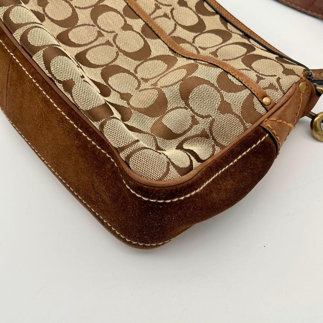 極美品 コーチ ソーホー 2way ショルダーバッグ シグネチャー スエード 茶