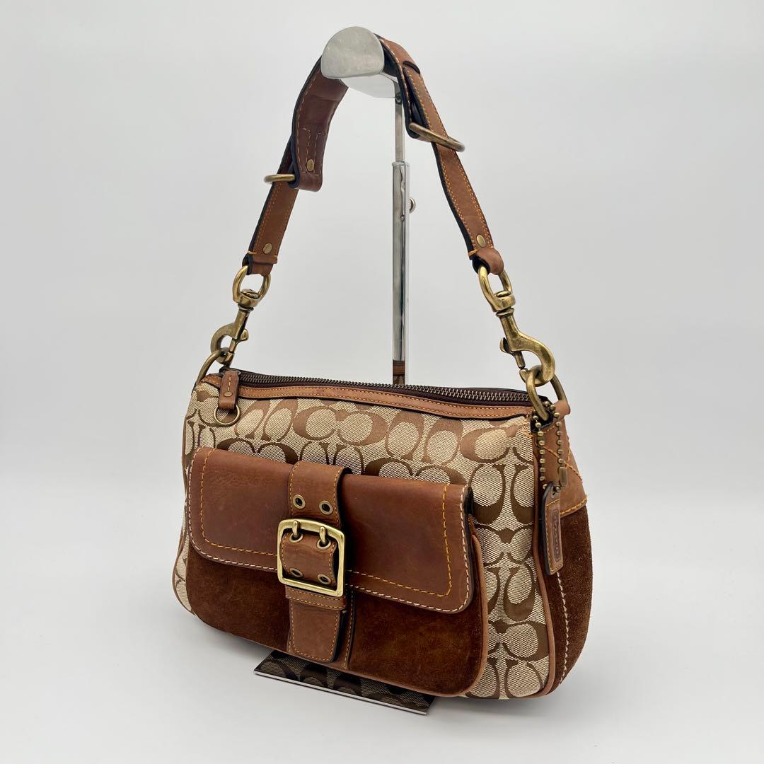 極美品 コーチ ソーホー 2way ショルダーバッグ シグネチャー スエード 茶