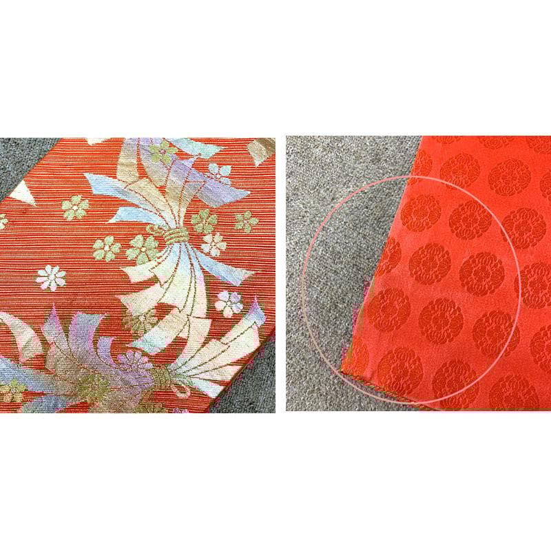 409ag1□七五三 七歳 女児 着物&袋帯&長襦袢 金彩 御所車 蝶□美品