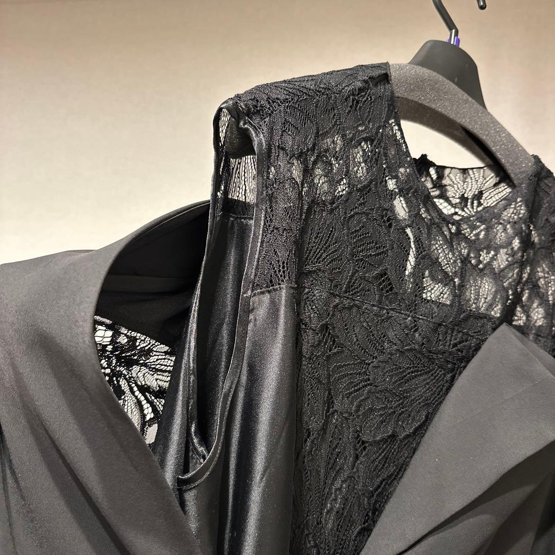 ジャケットドッキングデザインスタンドカラーレースワンピースドレスCallarus