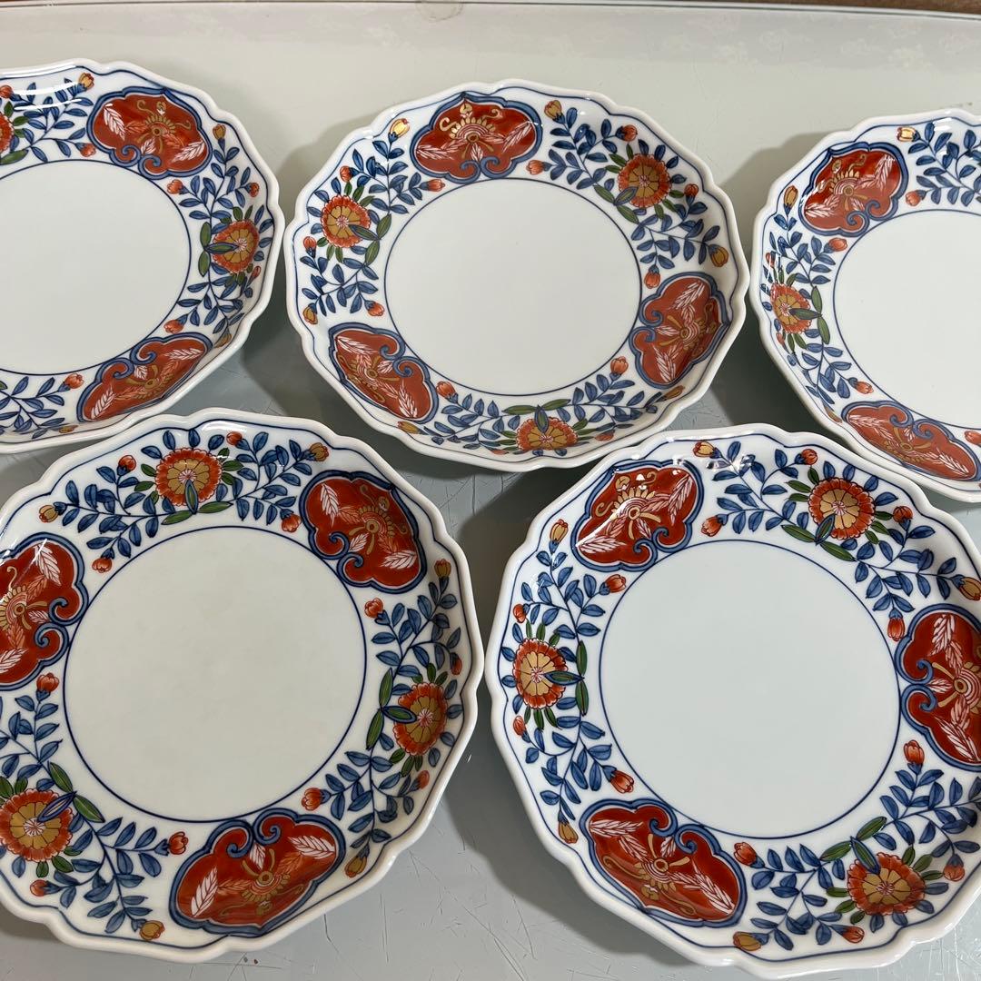 k,N❣️源右衛門　古伊万里錦唐花　銘々皿3枚　18センチ