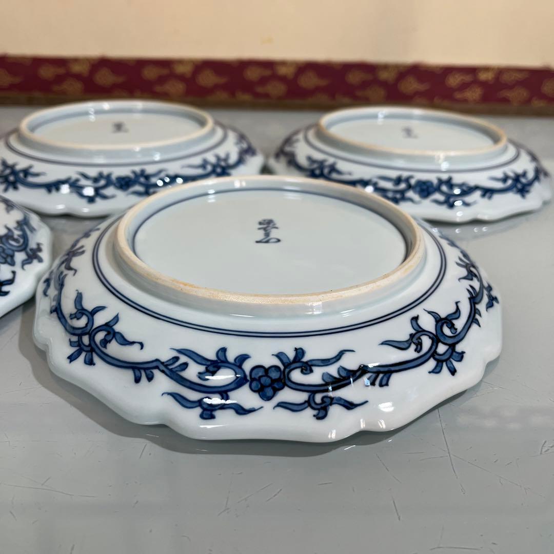 k,N❣️源右衛門　古伊万里錦唐花　銘々皿3枚　18センチ