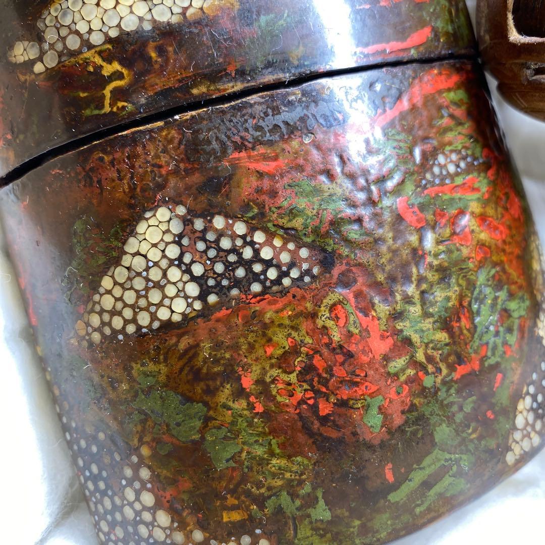 江戸時代　鮫皮蒔絵木彫根付印籠　木箱付　168g 東Y7-0306☆2Fトヒニ