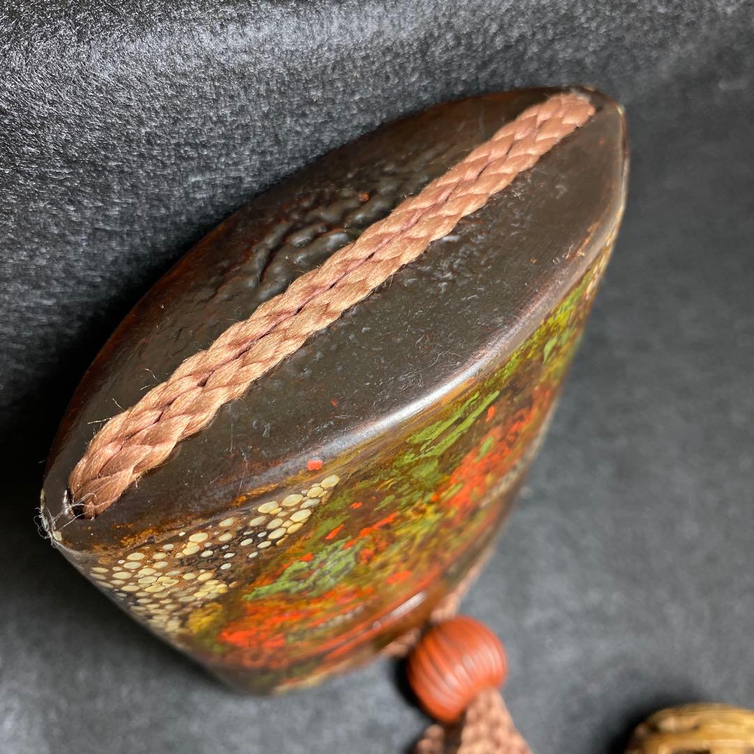 江戸時代　鮫皮蒔絵木彫根付印籠　木箱付　168g 東Y7-0306☆2Fトヒニ
