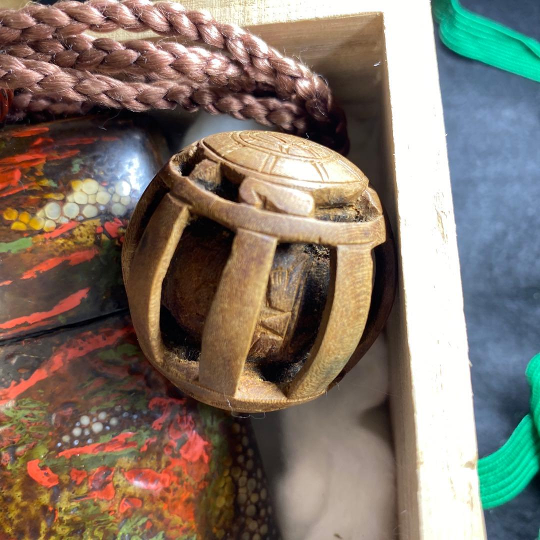 江戸時代　鮫皮蒔絵木彫根付印籠　木箱付　168g 東Y7-0306☆2Fトヒニ