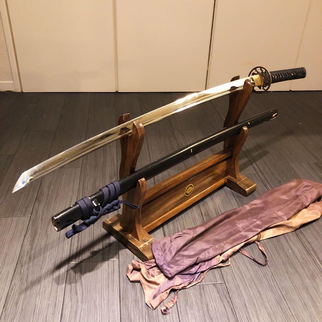 高級模造刀　高級居合刀　樋入り刀身　青緑金拵え　亜合金刀身　居合刀