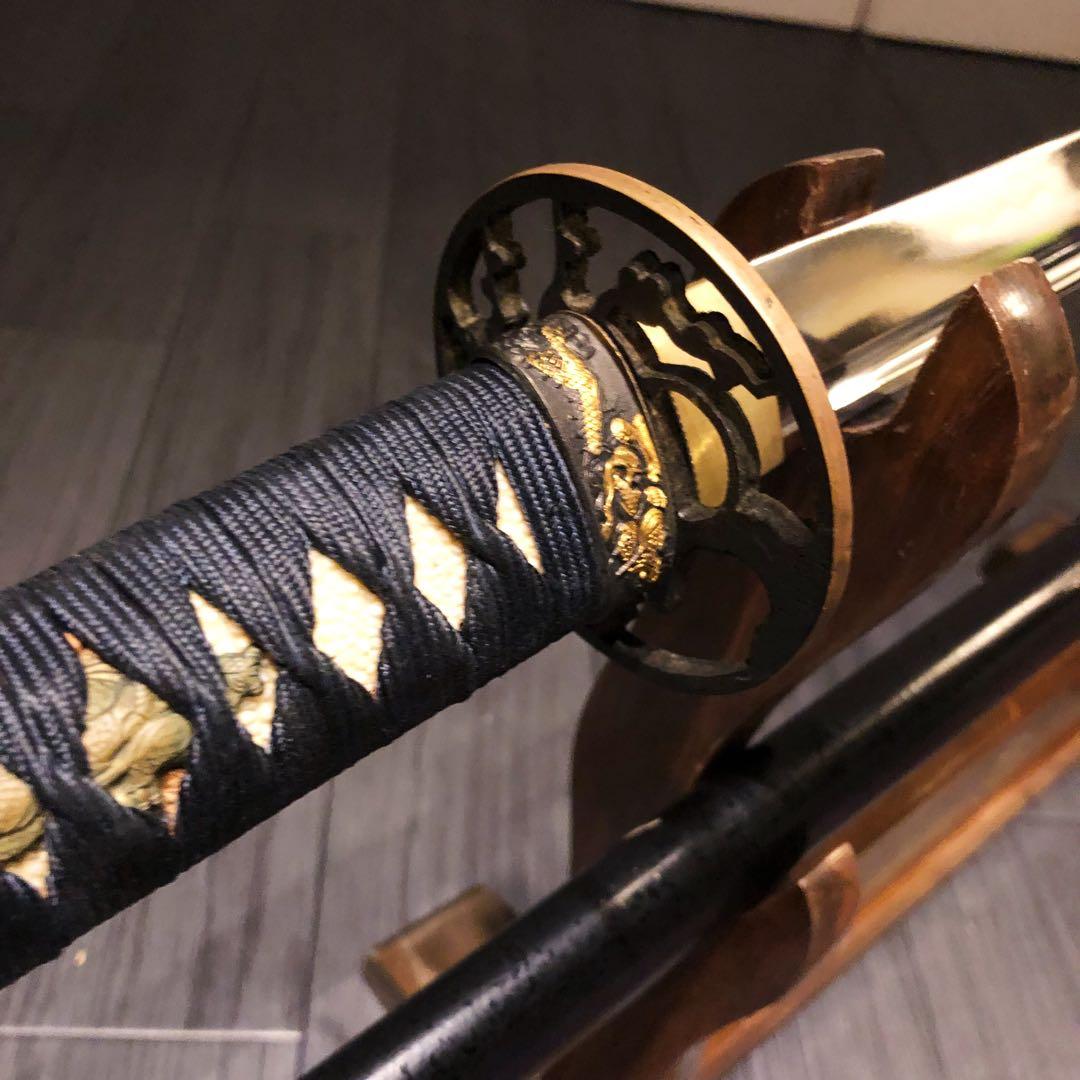 高級模造刀　高級居合刀　樋入り刀身　青緑金拵え　亜合金刀身　居合刀