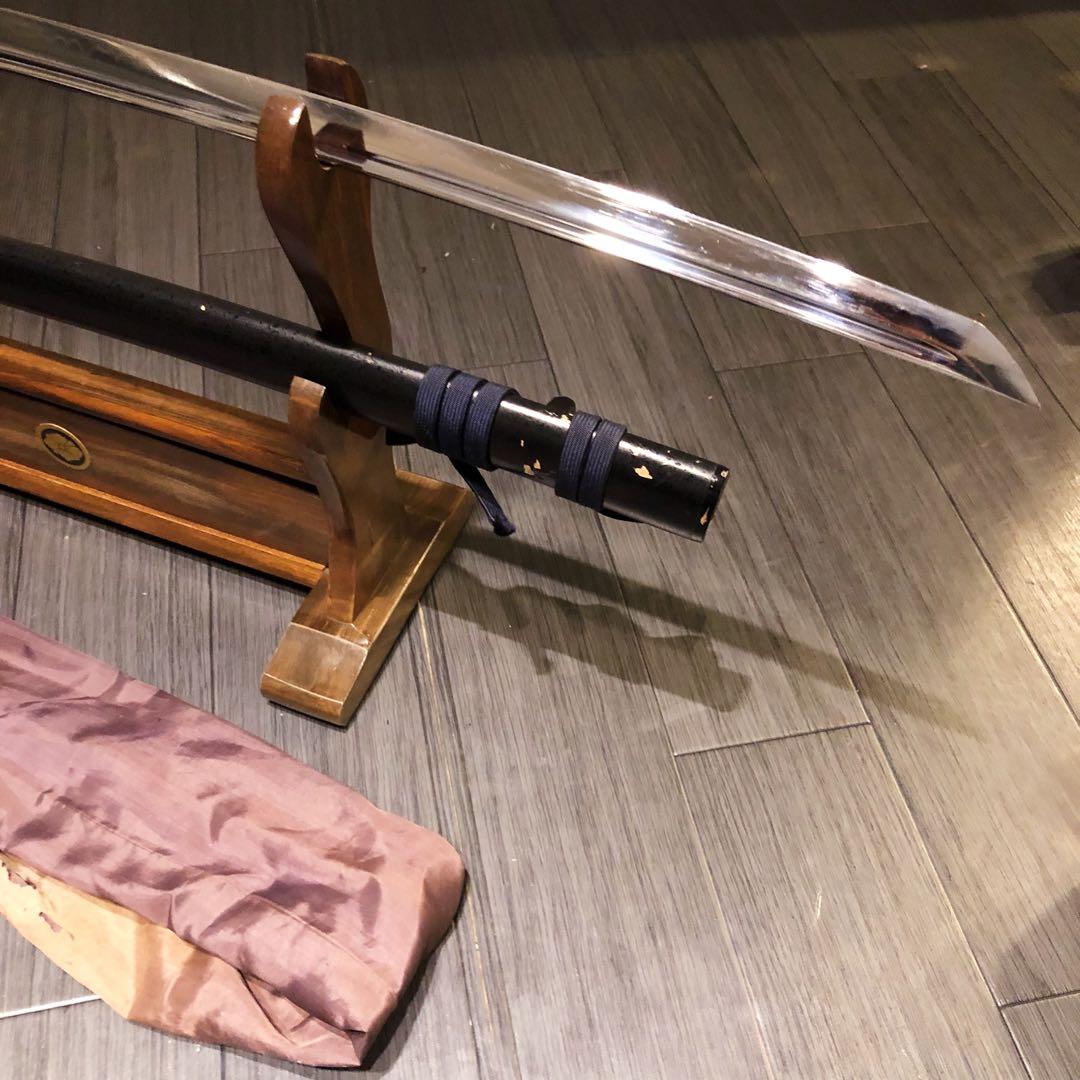 高級模造刀　高級居合刀　樋入り刀身　青緑金拵え　亜合金刀身　居合刀