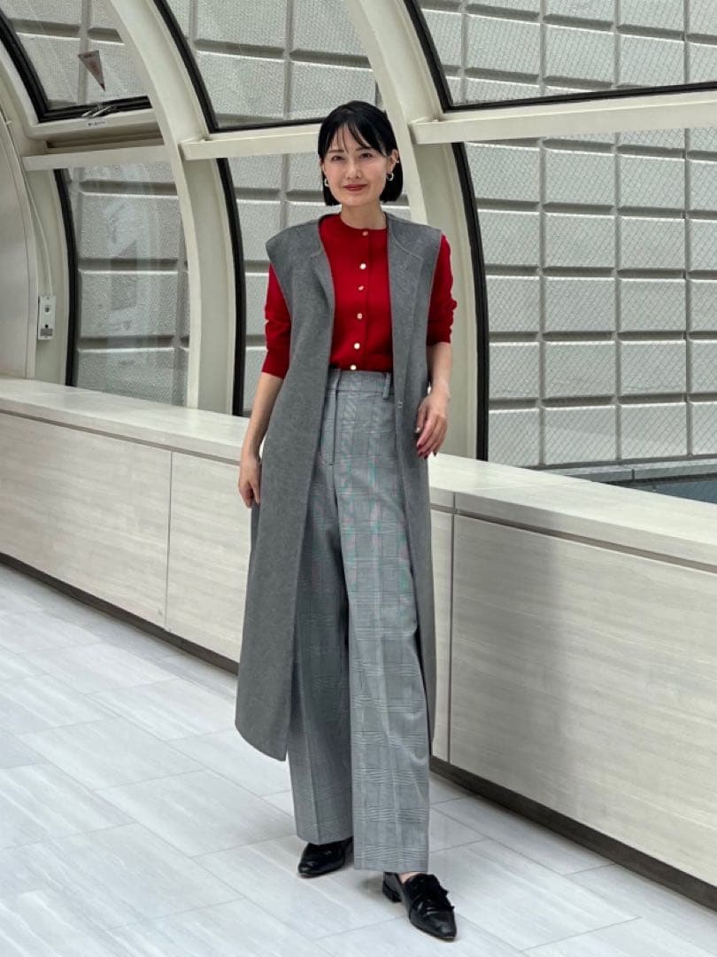 プラステ　ウールブレンドリバーロングジレ　グレー　S