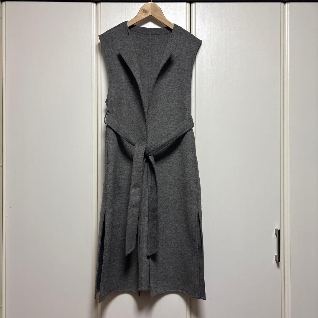 プラステ　ウールブレンドリバーロングジレ　グレー　S