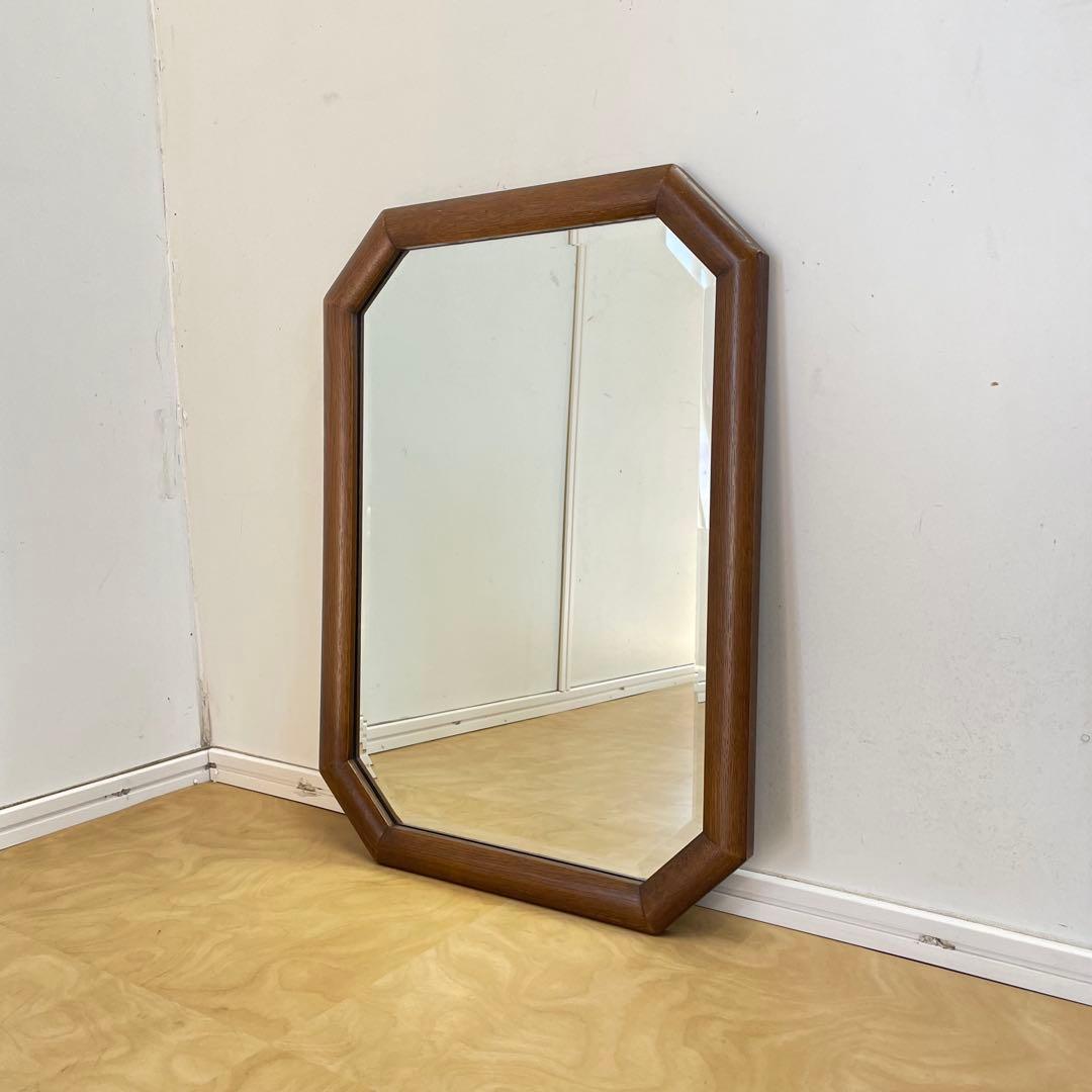 ビンテージ 8角ウォールミラー 木枠ミラー 鏡 壁掛け 立て掛け アンティーク