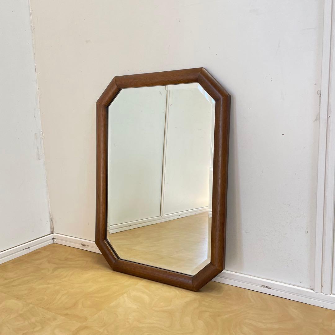 ビンテージ 8角ウォールミラー 木枠ミラー 鏡 壁掛け 立て掛け アンティーク
