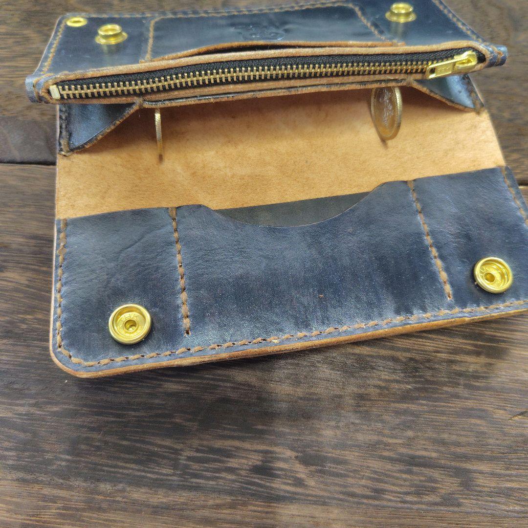 トラッカーウォレット　手染め　黒×ネイビー(68)