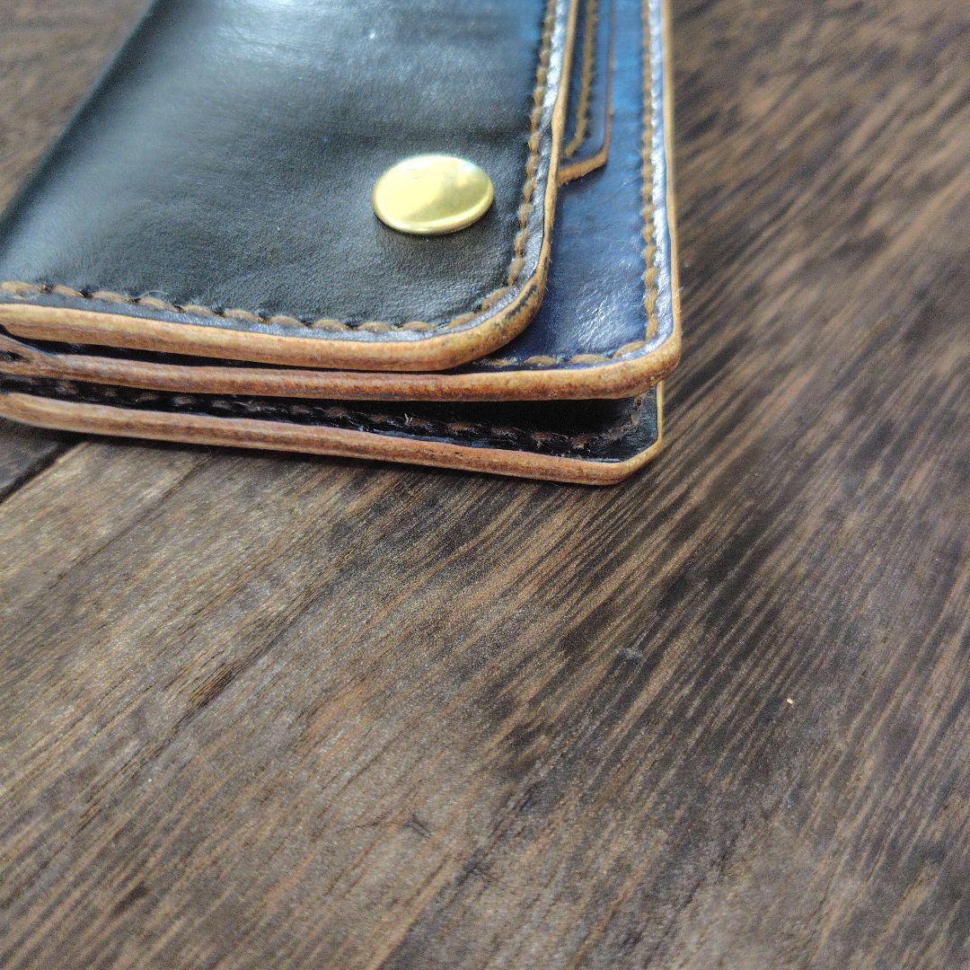 トラッカーウォレット　手染め　黒×ネイビー(68)