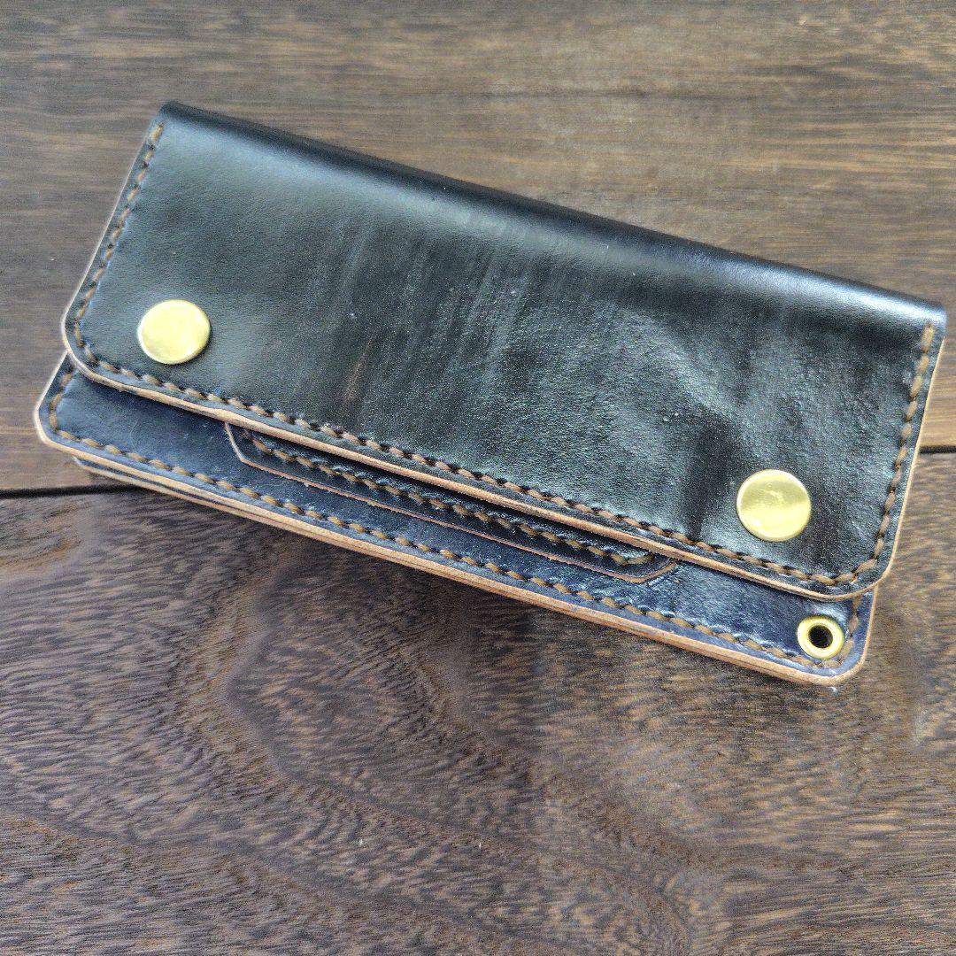 トラッカーウォレット　手染め　黒×ネイビー(68)
