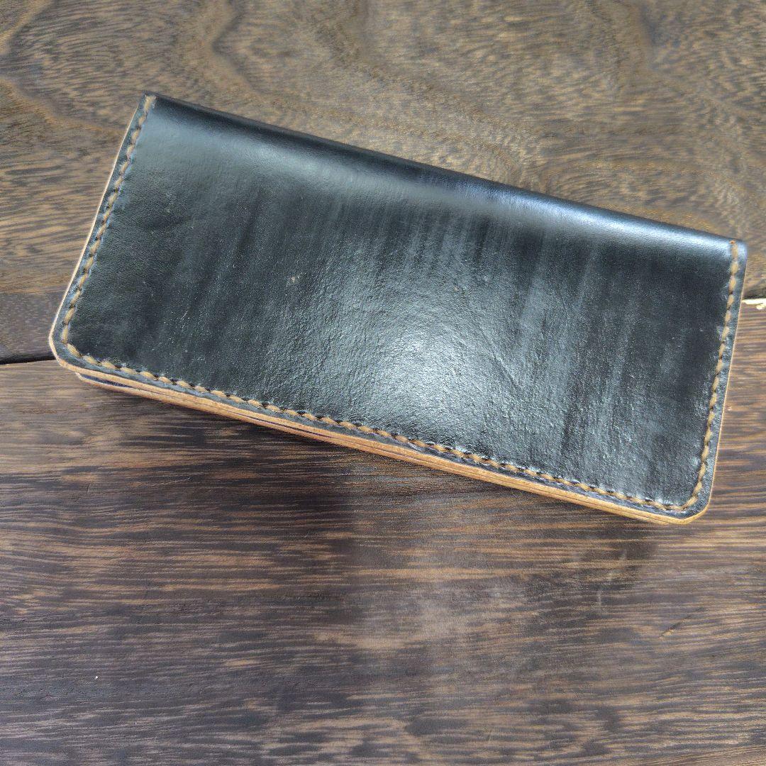 トラッカーウォレット　手染め　黒×ネイビー(68)
