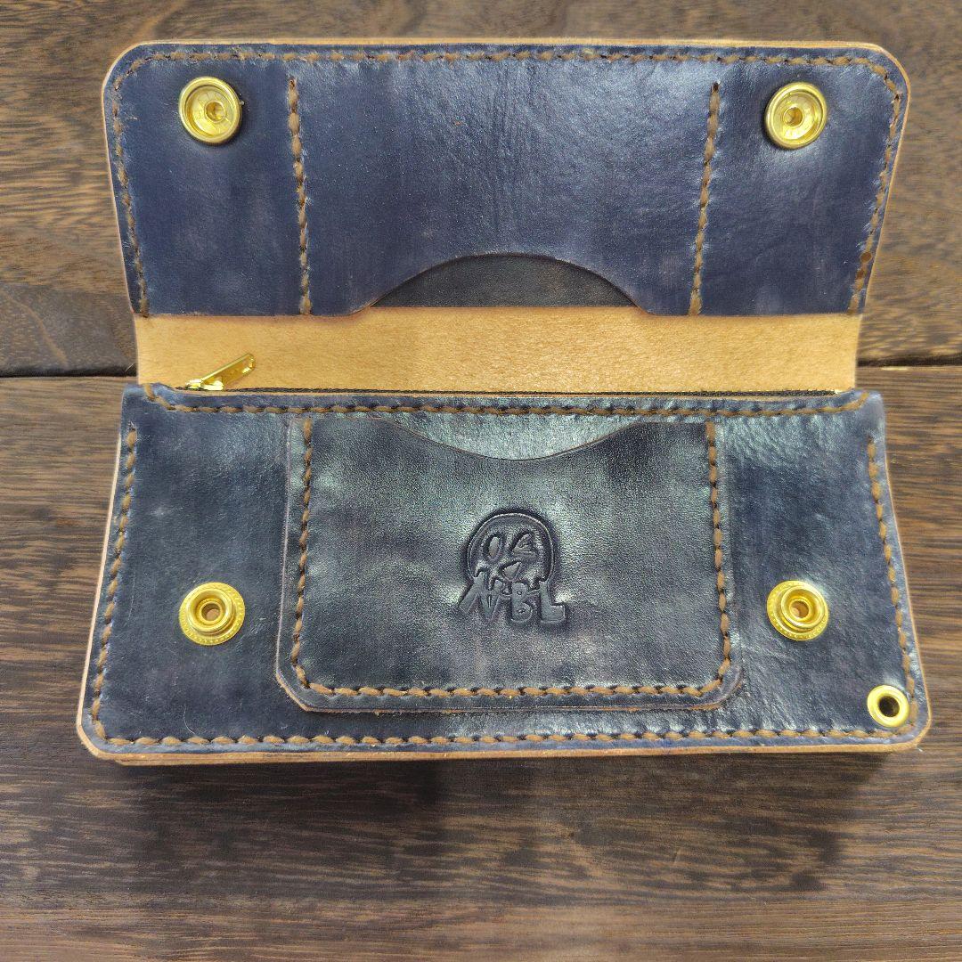 トラッカーウォレット　手染め　黒×ネイビー(68)