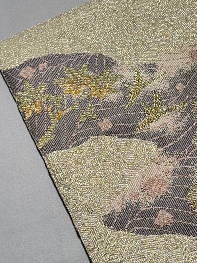 [ペーパームーン] 名古屋帯　正絹　お太鼓柄　銀　訪問着　付け下げ