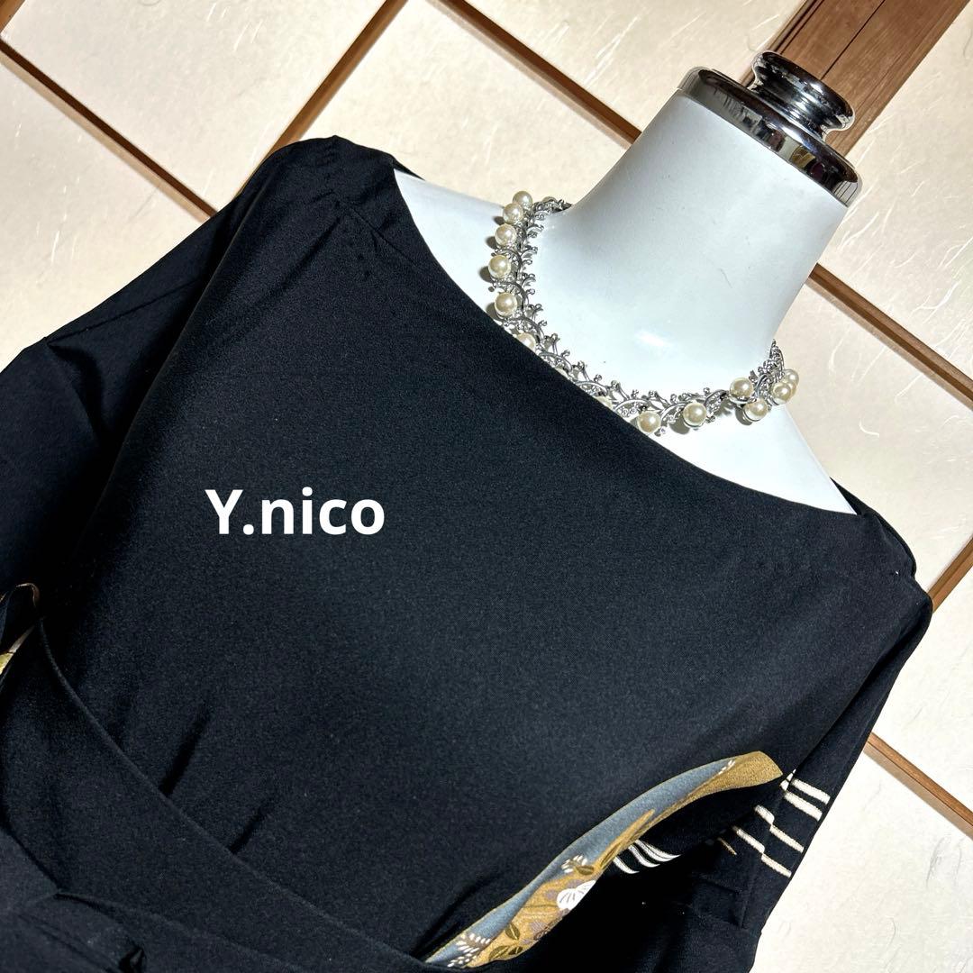 L着物リメイク 正絹 扇に白波 黒留袖 シンプルゆったりワンピース