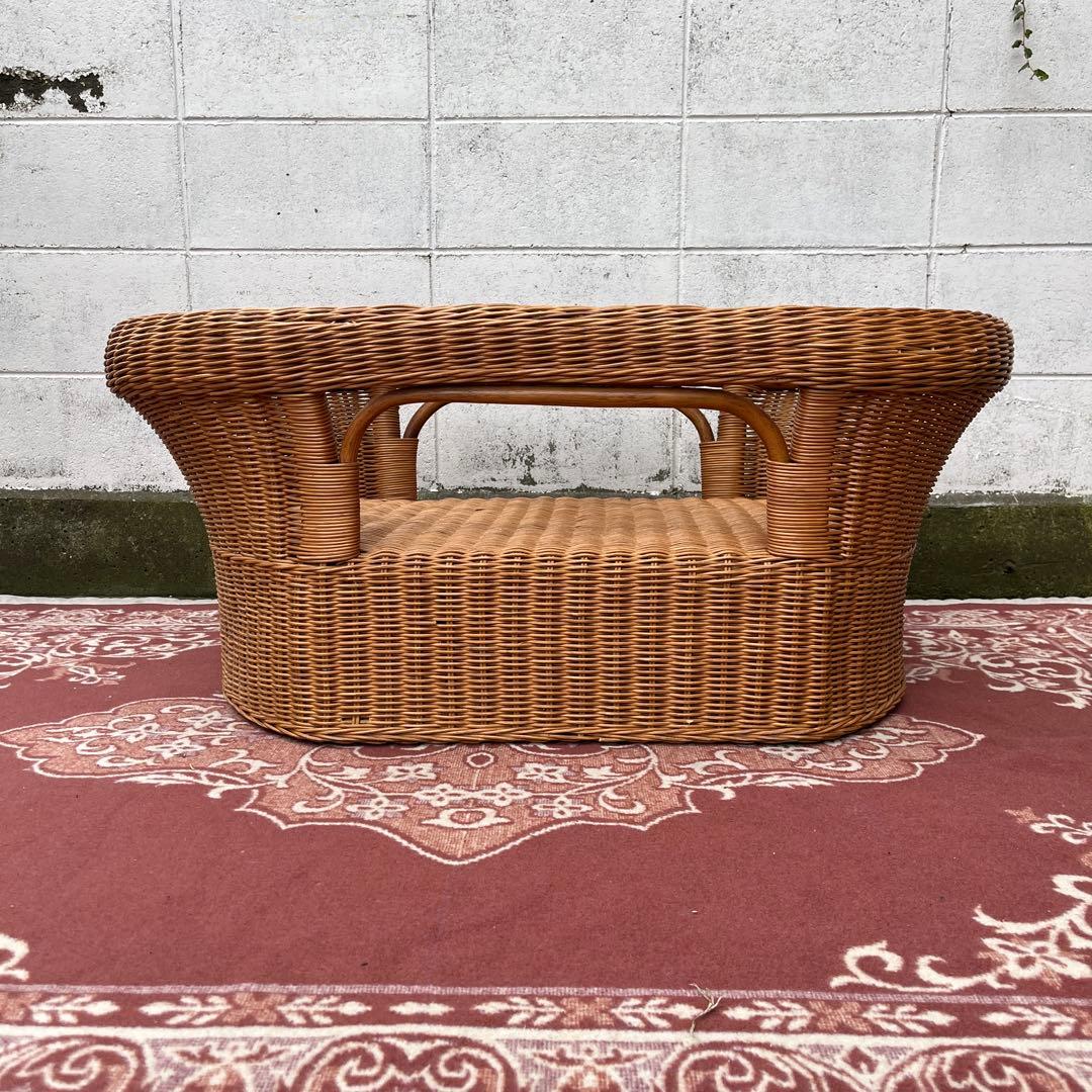 ナチュラル天然素材◾️ガラス天板×籐ラタンフレーム センターテーブル 籐家具