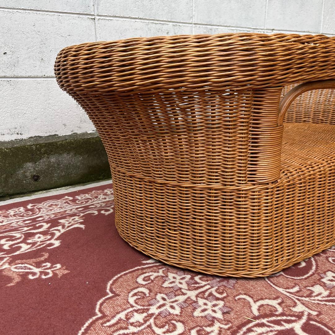 ナチュラル天然素材◾️ガラス天板×籐ラタンフレーム センターテーブル 籐家具