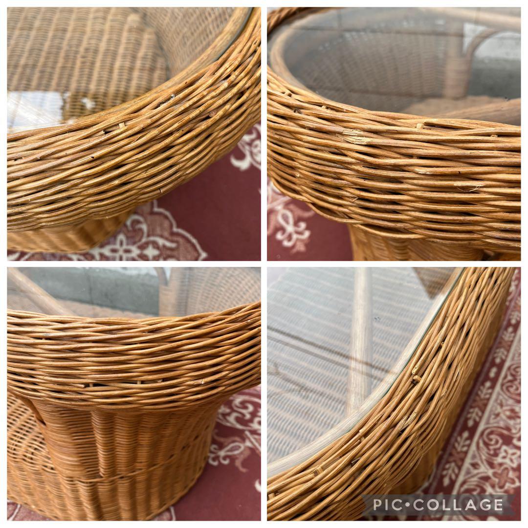 ナチュラル天然素材◾️ガラス天板×籐ラタンフレーム センターテーブル 籐家具