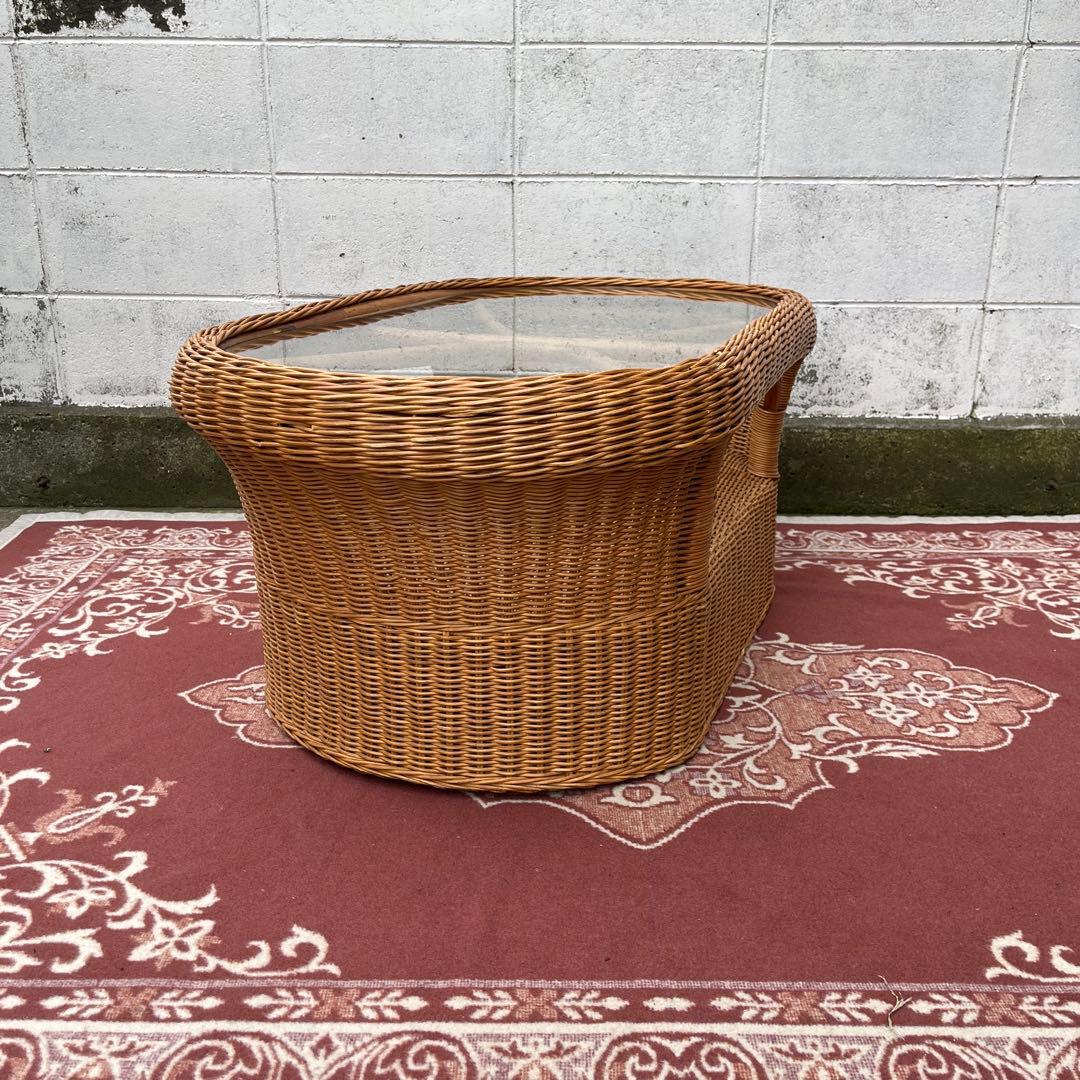 ナチュラル天然素材◾️ガラス天板×籐ラタンフレーム センターテーブル 籐家具