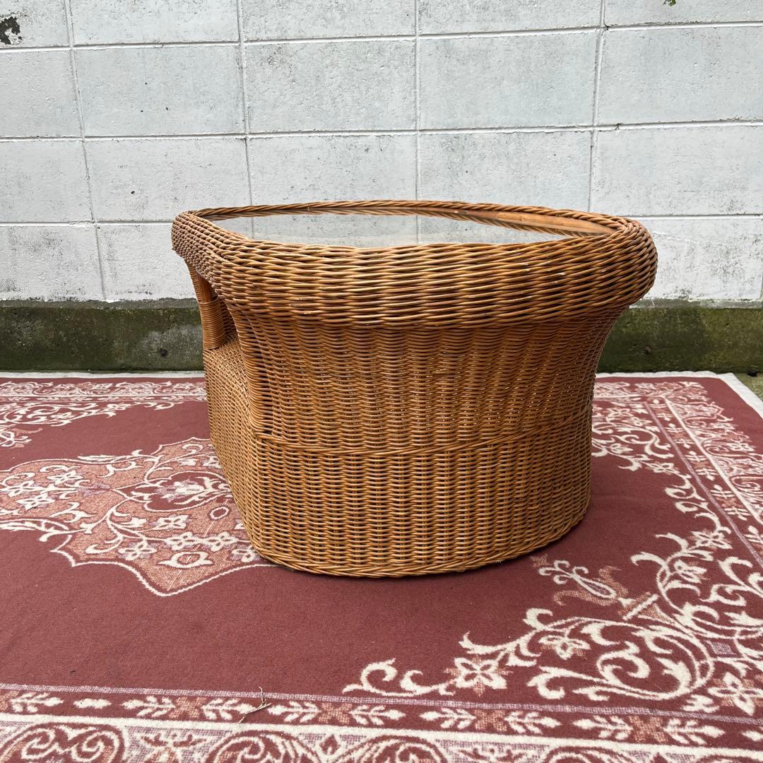 ナチュラル天然素材◾️ガラス天板×籐ラタンフレーム センターテーブル 籐家具