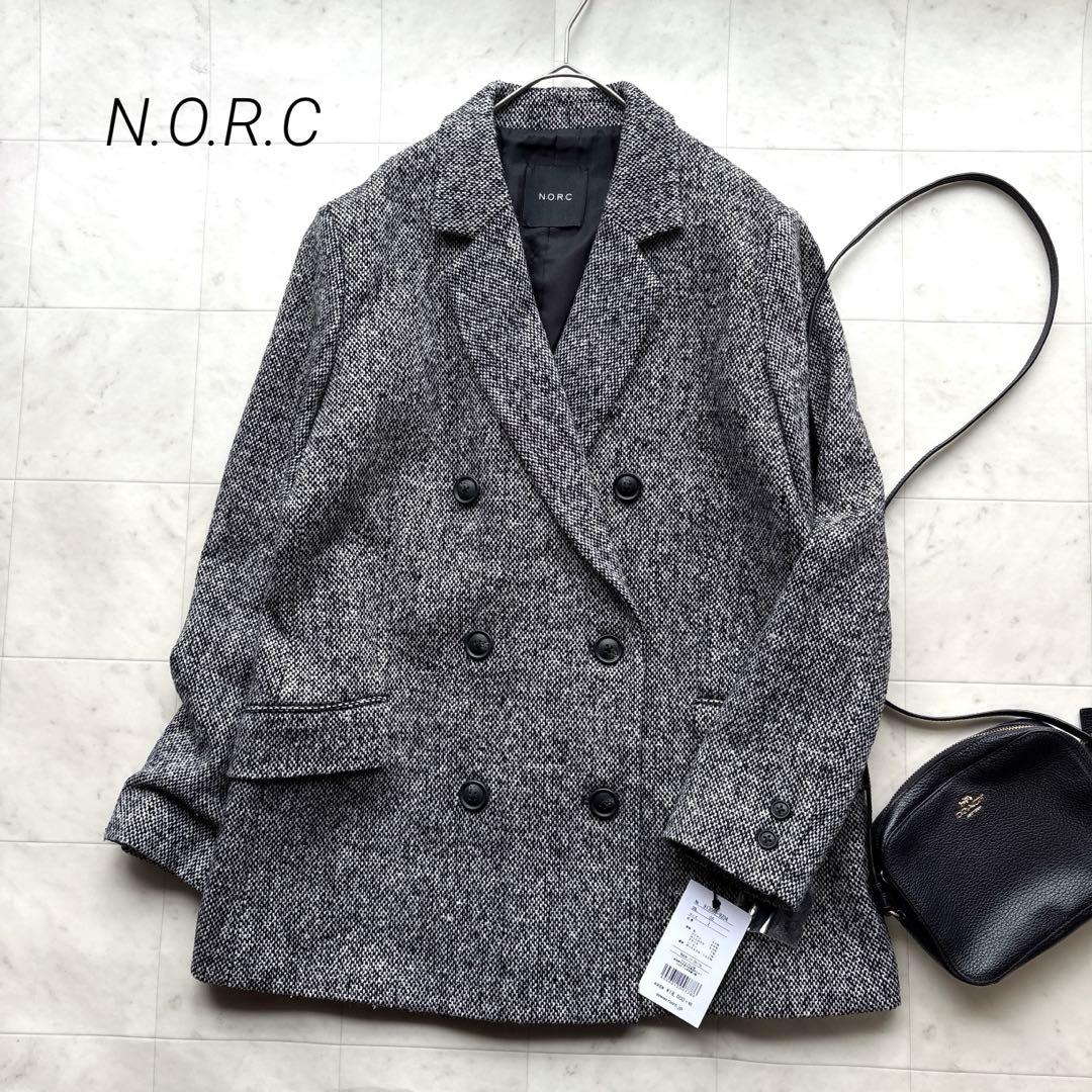 ノーク 未使用品 ネップツイードジャケット 白黒 Mサイズ 羽織り ダブル
